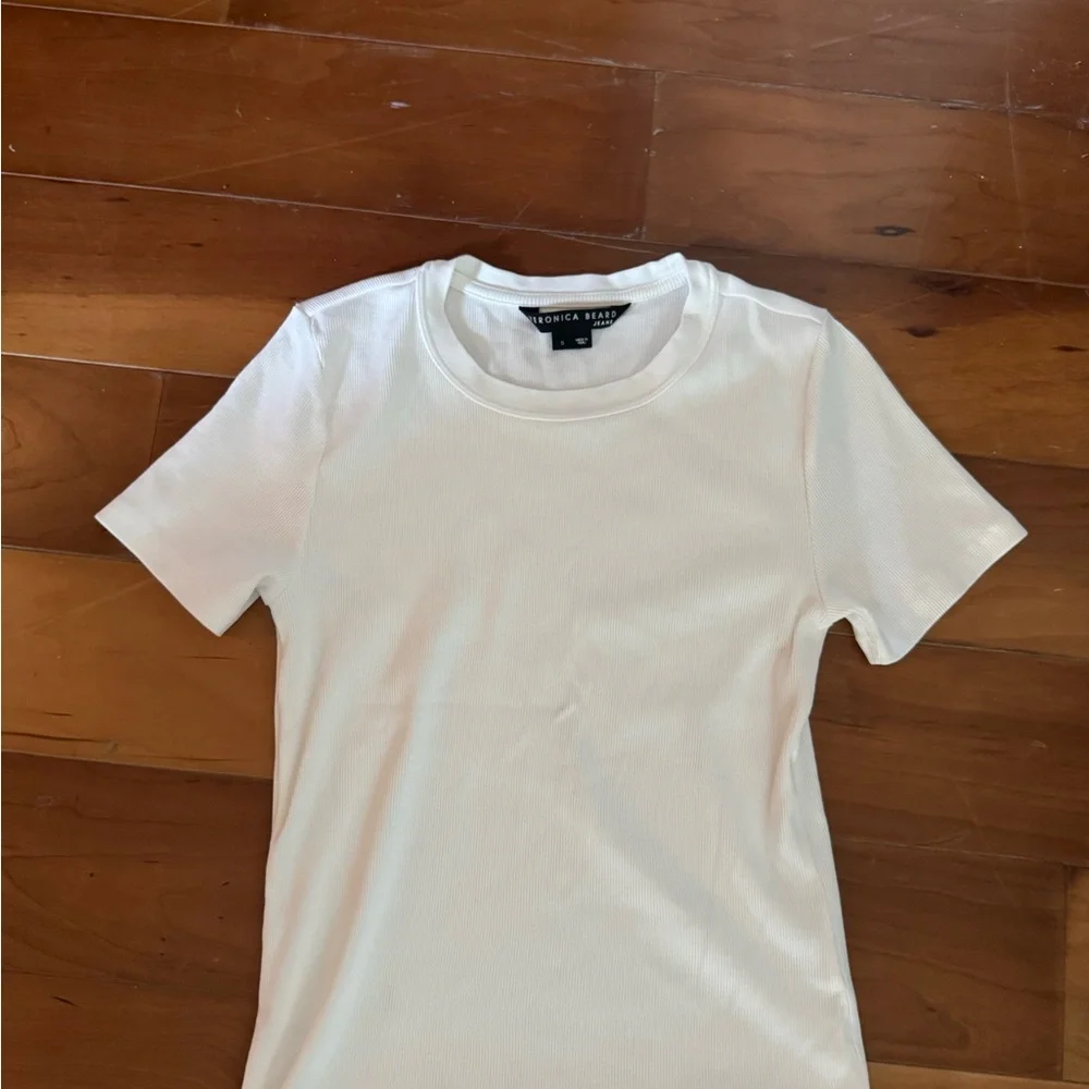 Veronica Beard White Ribbed Tee - Picture 1 of 2